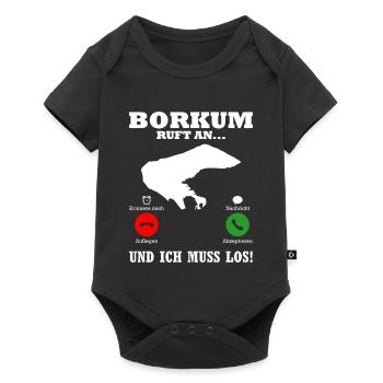 Borkumer Insel BORKUM RUFT Lustiges - Baby Premium Kurzarmbody - Schwarz - Vorne