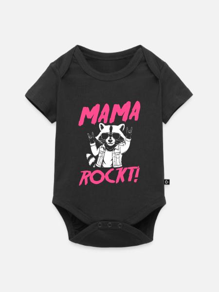 Waschbär Mutter Coole Rocker Mama - Baby Premium Kurzarmbody - Schwarz