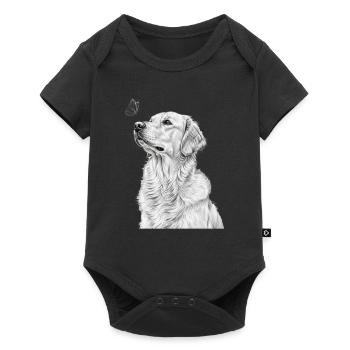 Golden Retriever Illustration with Butterfly - Baby Premium short-sleeve bodysuit - black - Front