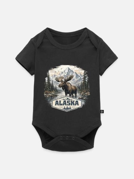 Alaska-Elch-Elche und Hirsche lieben Alaska - Baby Premium Kurzarmbody - Schwarz