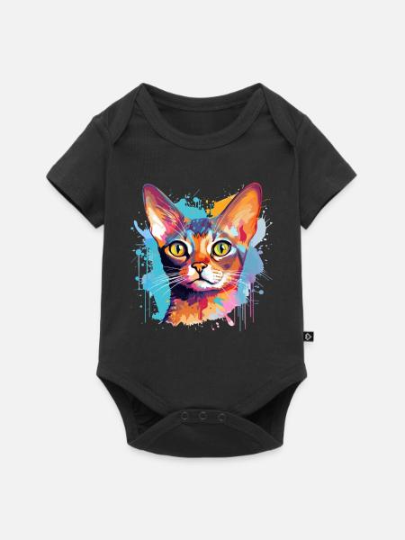 Abessinisches Katzengesicht – bunte Splash-Kunst - Baby Premium Kurzarmbody - Schwarz