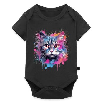Bunte Splash-Kunst Amerikanische Bobtail-Katze - Baby Premium Kurzarmbody - Schwarz - Vorne