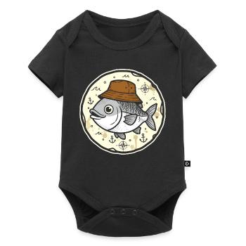 Fish with hat in nautical round logo - Baby Premium short-sleeve bodysuit - black - Front