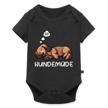 Hundemüde Langhaardackel Dackel Dackelhalter  - Baby Premium Kurzarmbody - Schwarz - Vorne
