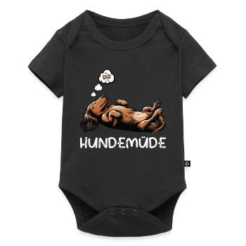 Hundemüde Langhaardackel Dackel Dackelhalter  - Baby Premium Kurzarmbody - Schwarz - Vorne