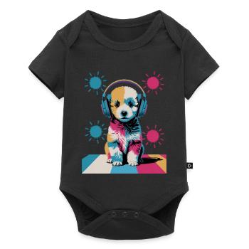 Chiot caniche avec un casque - Body à manches courtes Premium Bébé - noir - Devant