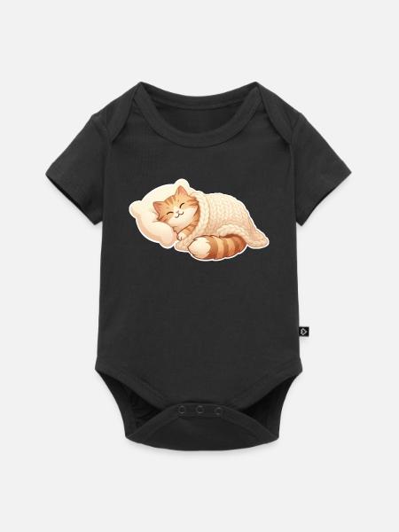 Katze Schlafen - Baby Premium Kurzarmbody - Schwarz