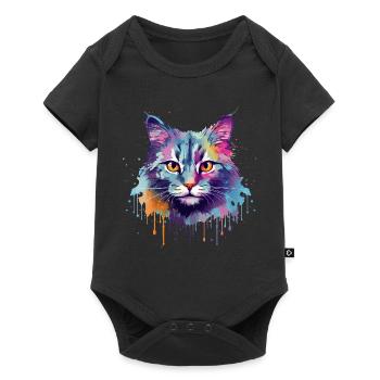 Art coloré en éclaboussures Face de chat en brume australienne - Body à manches courtes Premium Bébé - noir - Devant