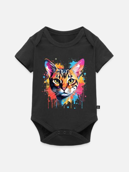 Bengalisches Katzengesicht Bunte Spritzkunst - Baby Premium Kurzarmbody - Schwarz
