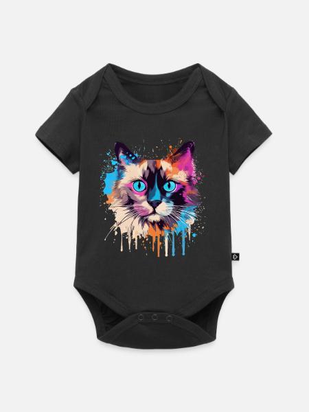 Buntes Splash-Art-Balinesisches Katzengesicht - Baby Premium Kurzarmbody - Schwarz