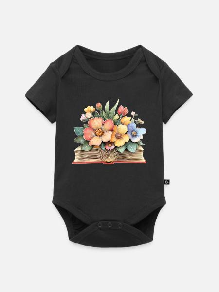 Buch mit Blumen - Baby Premium Kurzarmbody - Schwarz