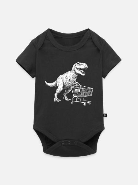 Dino-Shopper: T-Rex mit Wagen - Baby Premium Kurzarmbody - Schwarz