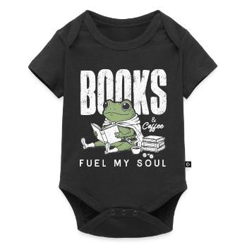 Bücherfrosch & Kaffee Bücherwurm Leseratte Buch - Baby Premium Kurzarmbody - Schwarz - Vorne