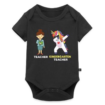 Kindergarten Teacher Dabbing Unicorn - Baby Premium short-sleeve bodysuit - black - Front