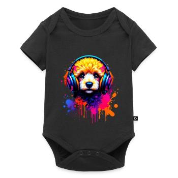Chiot caniche avec un casque - Body à manches courtes Premium Bébé - noir - Devant