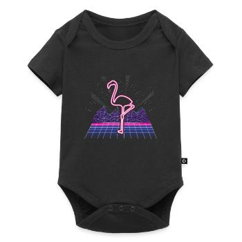 80s Synthwave Neon Flamingo Retro - Baby Premium short-sleeve bodysuit - black - Front