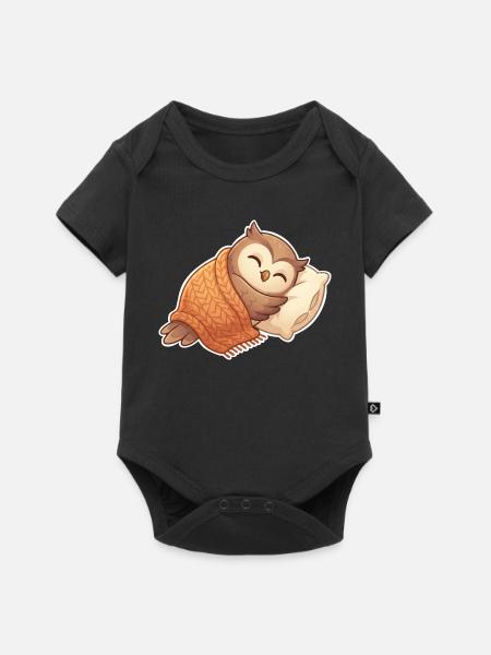 Eule Schlafen - Baby Premium Kurzarmbody - Schwarz