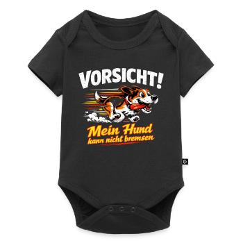 Vorsicht Hund rennt – kann nicht bremsen - Baby Premium Kurzarmbody - Schwarz - Vorne