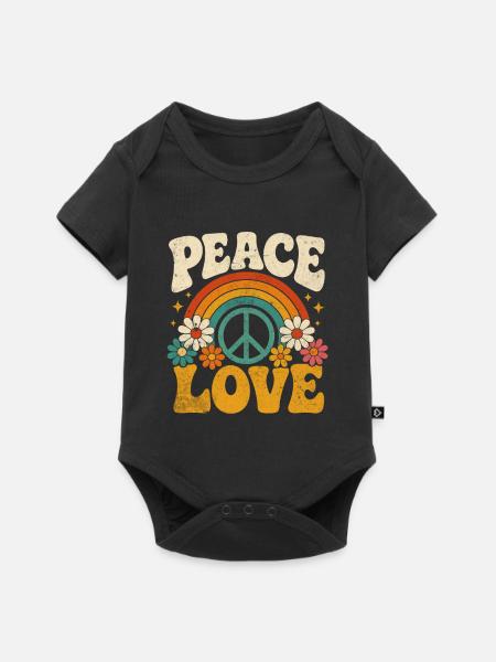 Peace Love Rainbow Hippie - Baby Premium Kurzarmbody - Schwarz