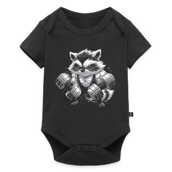 Trash Panda Gains Funny Raccoon Bodybuilder - Baby Premium short-sleeve bodysuit - black - Front