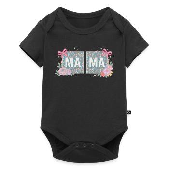 MAMA Carrés Fleuris et Nœuds Roses | Rétro - Body à manches courtes Premium Bébé - noir - Devant