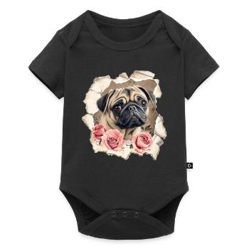 Mops mit Rosen - Baby Premium Kurzarmbody - Schwarz - Vorne