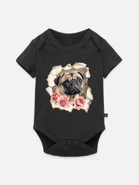 Mops mit Rosen - Baby Premium Kurzarmbody - Schwarz