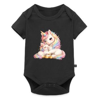 Maman licorne câlinée contre son bébé - Body à manches courtes Premium Bébé - noir - Devant