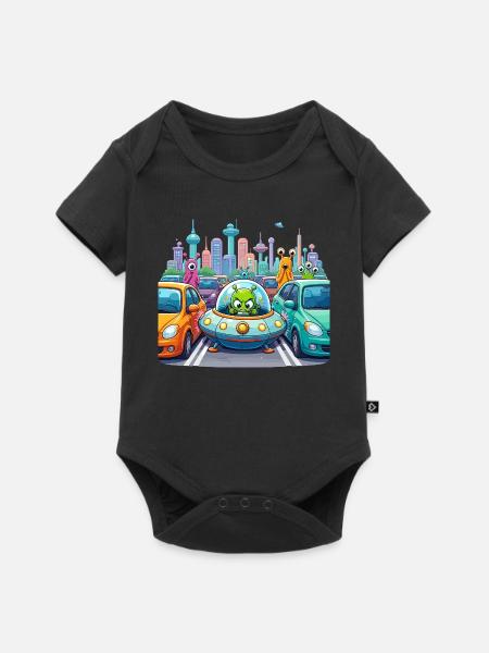 Aliens im Stadtverkehr - Baby Premium Kurzarmbody - Schwarz
