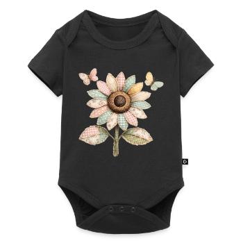 Sunflower Butterfly Patchwork Vintage - Baby Premium short-sleeve bodysuit - black - Front