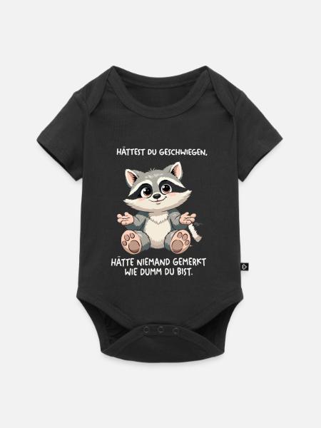 Süßer Waschbär mit frechem Spruch - Baby Premium Kurzarmbody - Schwarz