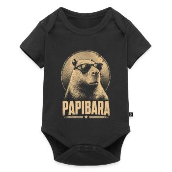 Papibara Brillen-Lama Retro - Baby Premium Kurzarmbody - Schwarz - Vorne