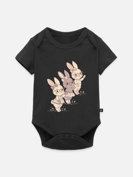Hasen Schleifen Brillen Pastell - Baby Premium Kurzarmbody - Schwarz
