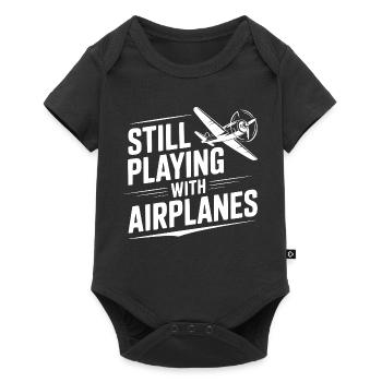 Toujours en train de jouer avec des avions - Body à manches courtes Premium Bébé - noir - Devant