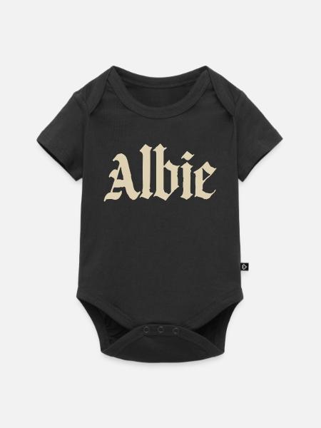 Albie Gothic Fraktur Print - Baby Premium Kurzarmbody - Schwarz