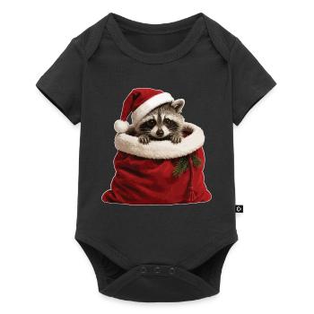 Raccoon in a Christmas sack - Baby Premium short-sleeve bodysuit - black - Front