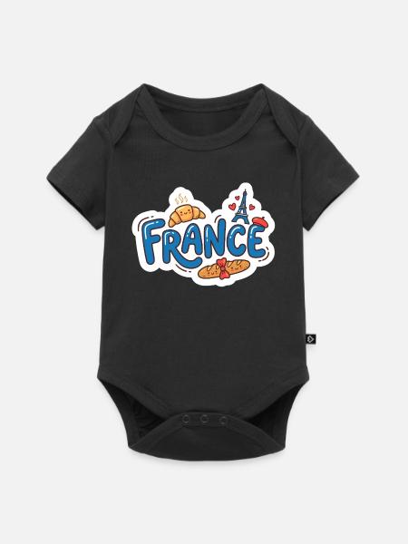 Aufkleber France Kawaii Croissant Paris - Baby Premium Kurzarmbody - Schwarz
