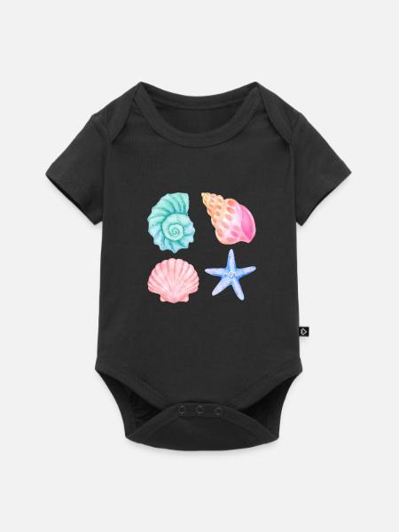 Wasserfarben Muscheln Strandmotiv - Baby Premium Kurzarmbody - Schwarz