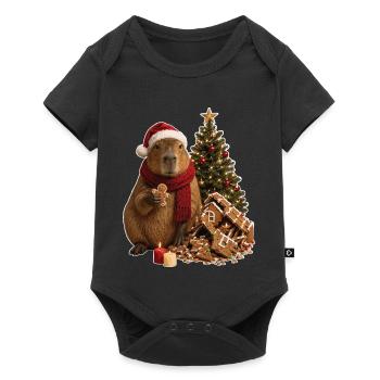 Weihnachtskapybara Adventszauber - Baby Premium Kurzarmbody - Schwarz - Vorne