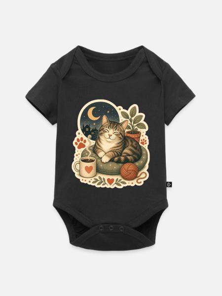 Gemütliche Katze Kaffee Garn - Baby Premium Kurzarmbody - Schwarz