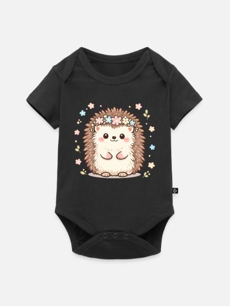 Blütenkranz-Igel Kuscheldesign - Baby Premium Kurzarmbody - Schwarz