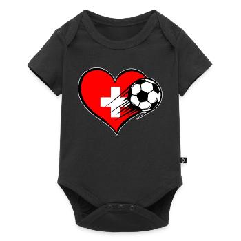 Schweiz Flagge Fußball mit Herz - Baby Premium Kurzarmbody - Schwarz - Vorne
