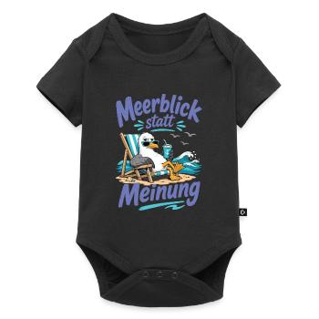 Möwe Meerblick statt Meinung Shirt - Baby Premium Kurzarmbody - Schwarz - Vorne
