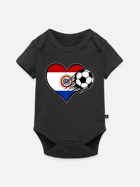 Paraguay Flagge Fußball mit Herz - Baby Premium Kurzarmbody - Schwarz