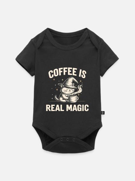 Katze Kaffee Magie Zauberer - Baby Premium Kurzarmbody - Schwarz