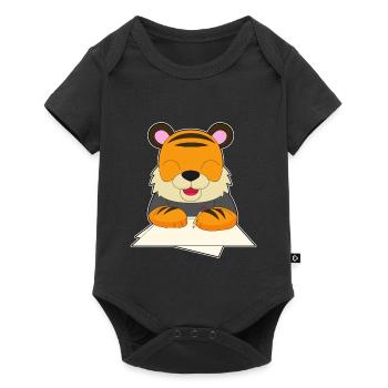 Tiger Schüler Bleistift Schule - Baby Premium Kurzarmbody - Schwarz - Vorne