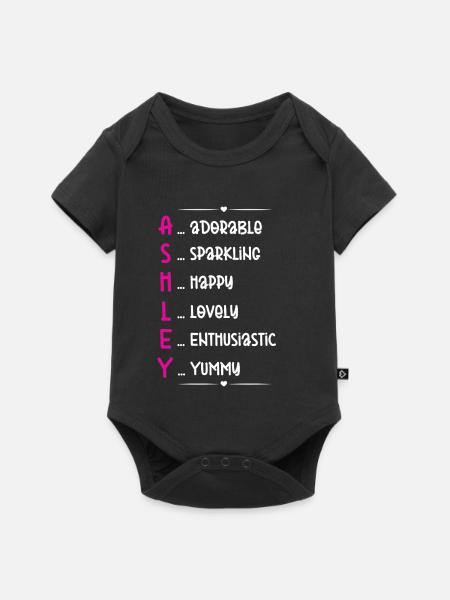 Ashley Name Gift - Baby Premium Kurzarmbody - Schwarz
