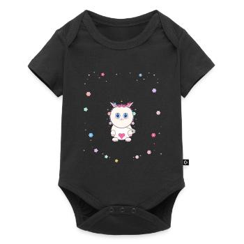 Le cœur de chat dans un cercle de fleurs - Body à manches courtes Premium Bébé - noir - Devant
