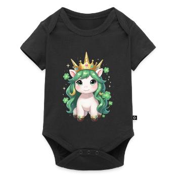 Green Unicorn with Crown St Patrick's Day - Baby Premium short-sleeve bodysuit - black - Front