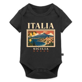 Italien Sizilien Vintage Reisemarke - Baby Premium Kurzarmbody - Schwarz - Vorne